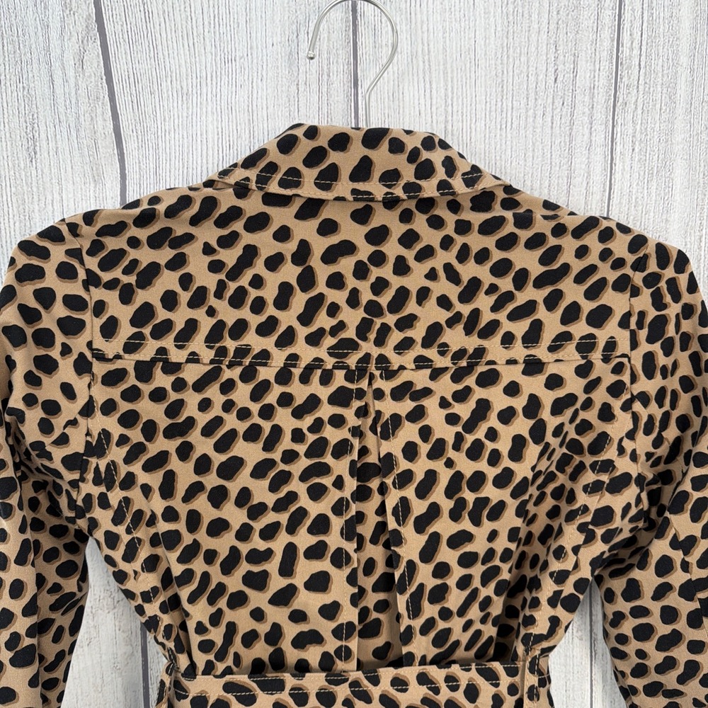 Ann Taylor Jacket Womens 6 Black Tan Cheetah Leopard Animal Print Belted Coat - Picture 13 of 14